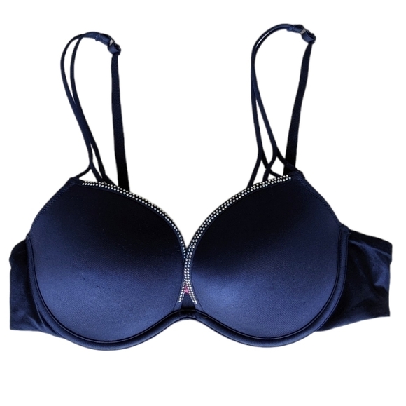 LA senza beyond sexy rhinestones push up navy blue bra size 36B B055 - Picture 1 of 8